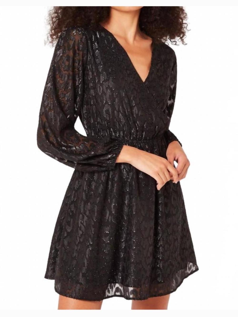 APRICOT Black V-Neck Long-Sleeve Leopard Print Dress
